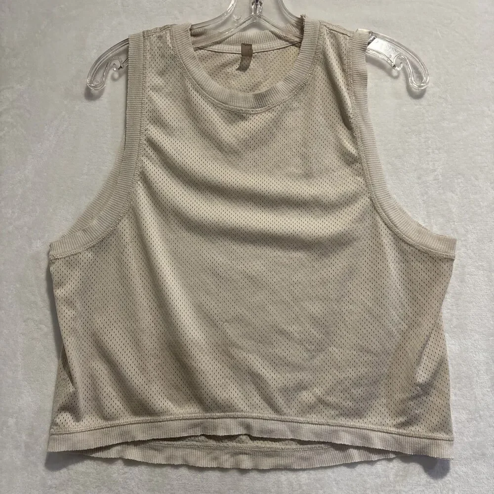 Free People FP Movement Love Mesh Tank Cream Ivory Raw Hem Women's Size Small